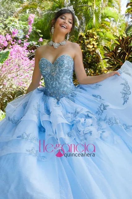 Elegancia Formal Wear light blue quinceanera dress