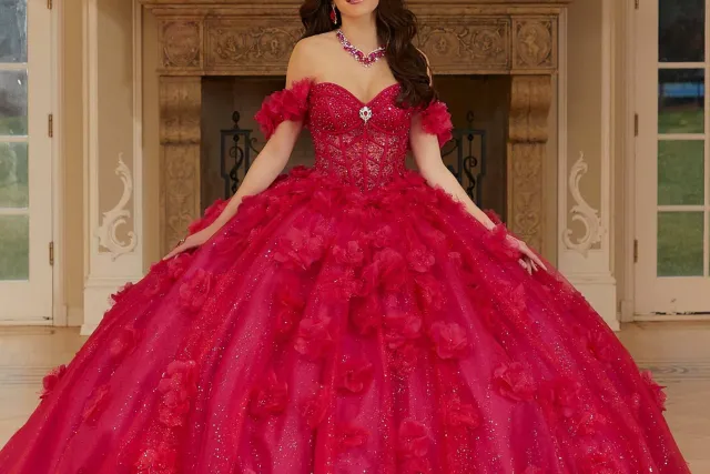 elegancia formal wear red quinceanera dress