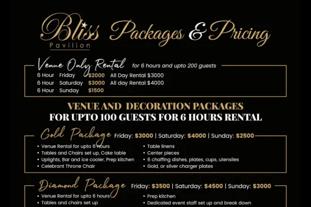 Bliss Pavilion Event Center packages