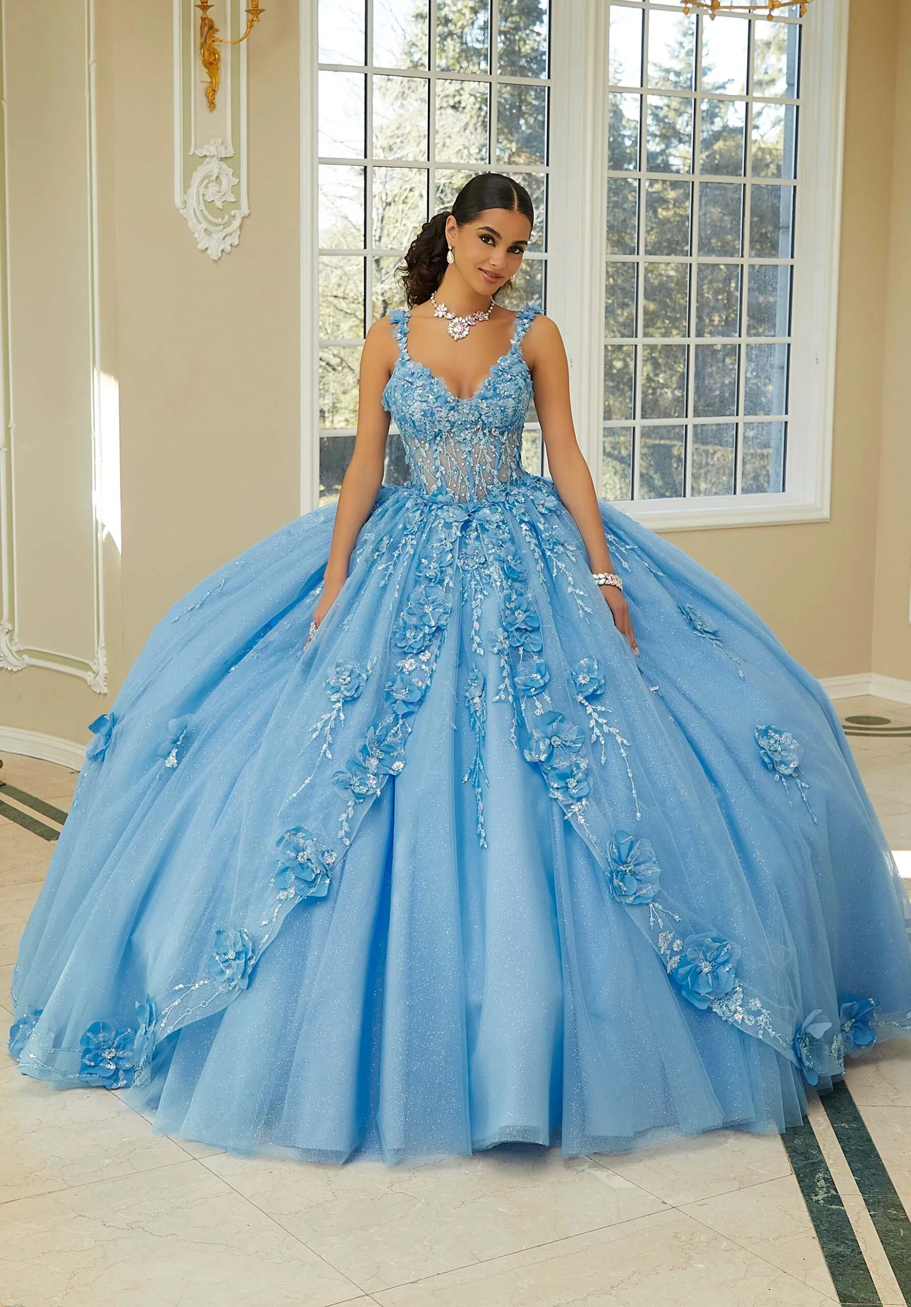 elegancia formal wear blue quinceanera dress