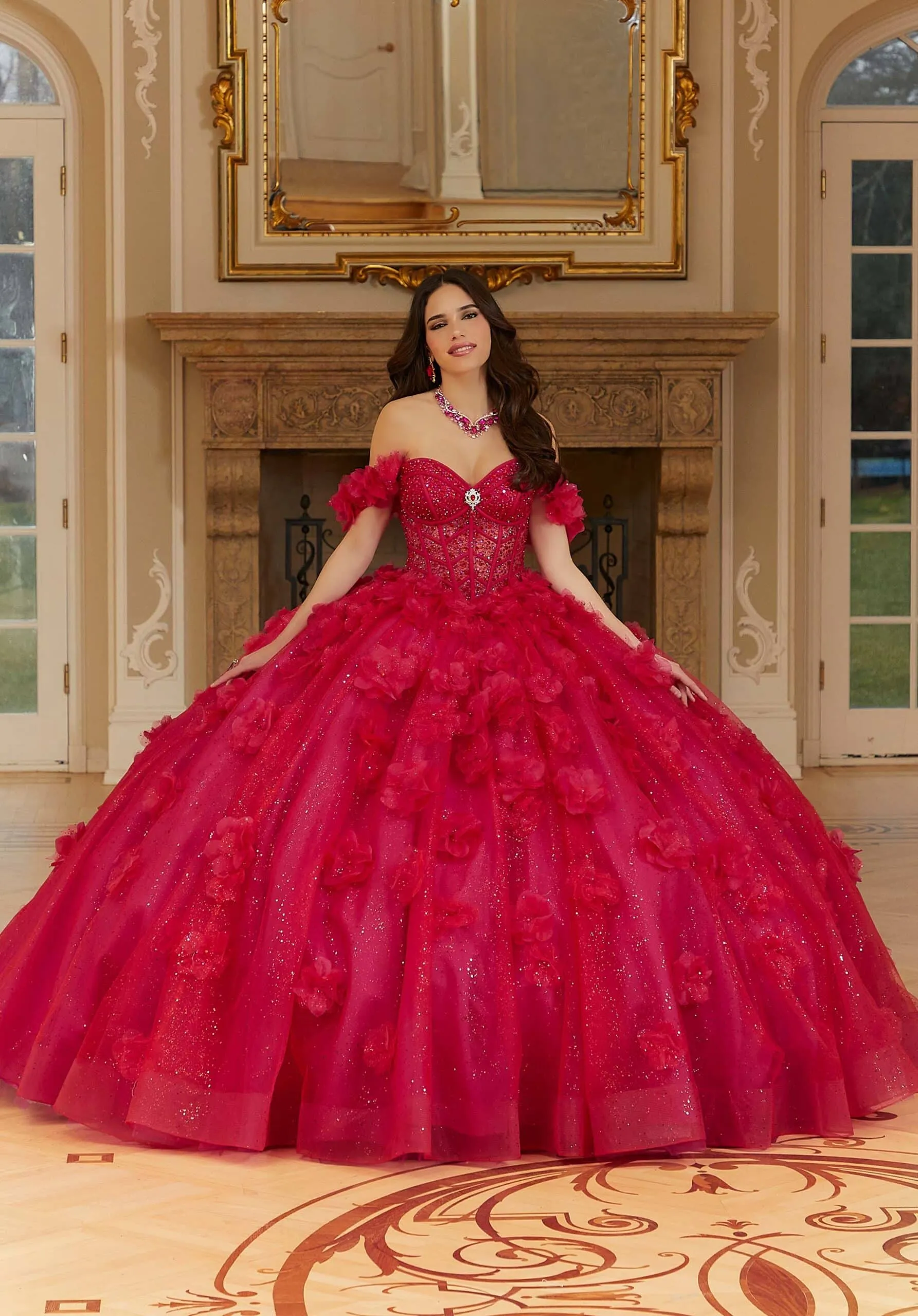 elegancia formal wear red quinceanera dress