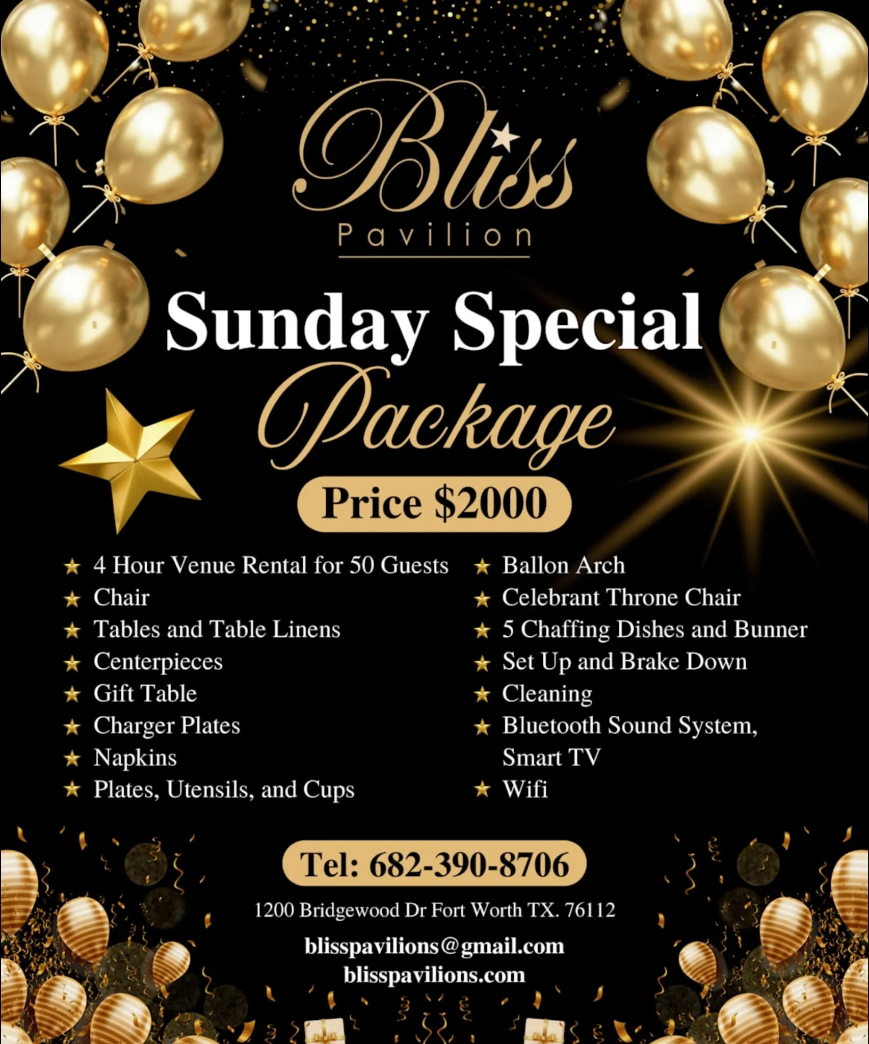 bliss pavilion sunday special package discount